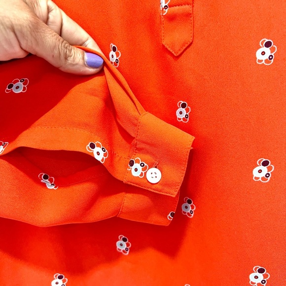 LOFT Orange Relaxed Blouse with Mandarin Collar XSP - Picture 4 of 7